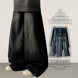 Judd side pin tuck incision denim wide pants 