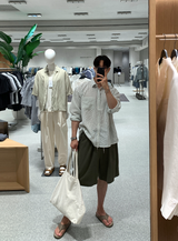 [ LOOKPLE x LEBELMENT ] クールピンタックリネンワイドショーツ
