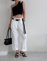 Rose Cosage 3ps Detachable Unbalanced Shoulder Sleeveless