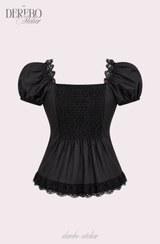 Black lace square short-sleeve blouse