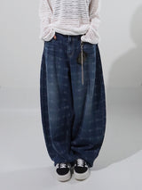 (UNISEX) Check Wide Denim Pants