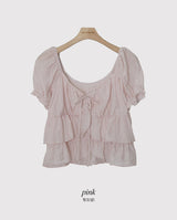 #Cancan Puff Shirring Short Sleeve Blouse (2color)
