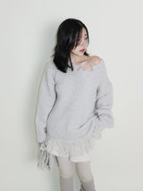 プードルデムーアテスターダメージ長袖ニットドレス (Muffler Set)