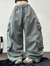FLEECE/STRING TWO CARGO RIVET WIDE BALLOON LONG PANTS💚🤎🖤🩶4COLOR
