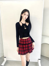 ウールレースチェックプリーツミニスカート