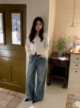 Daily Washing Cotton100 Wide Denim Pants