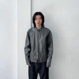 Panelled Stand-Collar Leather Jacket
