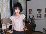 (2color) Flower Lace Crop Short Sleeve Tee