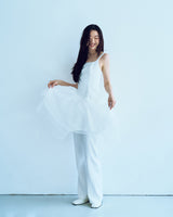 unbalance buckle backless dress_white