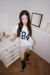 ナンバープリントオフショルダー半袖Tシャツ
