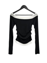Ribbed Color Matching Layered Pintuck Boat Neck Tee