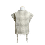 (2color) Ruffle Shirring Check Cap Blouse