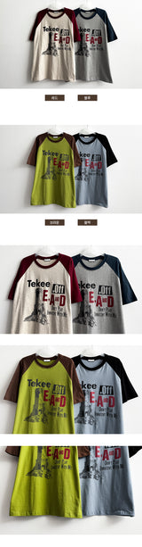 E-ID カラーラグランボクシーフィット半袖Tシャツ