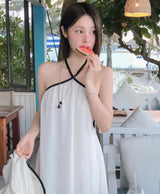 [ beach look ] nude lip line halter long ops