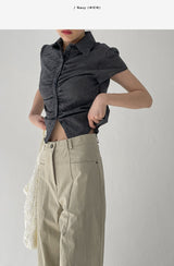 Check Shirred Short Sleeve Blouse