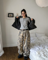 Dutch rivet semi-crop leather jacket