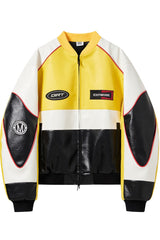 Colorblock Embroidered Faux Leather Jacket