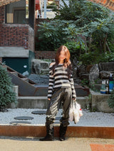 Star Stripe Off-Shoulder Long Sleeve Knitwear