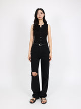 DESTROYED SLIM WIDE FIT DENIM PANTS_BLACK code 6836