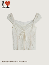 Texture Lace Ribbon Short Sleeve T-shirt