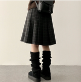 Bomi A-line pleated check midi skirt 