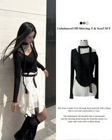 Western Unbalanced Off-Shirring Sheer Linen T & Scarf SET (3color)