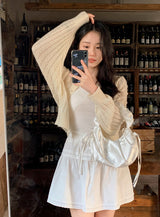 ピンタックストリングリボンレースミニスカート（3色）