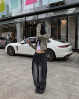 Wrap denim balloon pants
