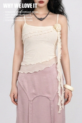 ローズドレープメッシュキャミソール (IVORY, BLACK 2COLORS!)