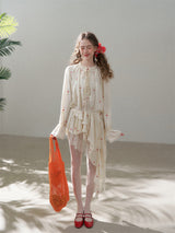 Cotton Embroidered Lace Flower Beads Romantic Dress