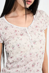 Flower Sheer Button T-shirt