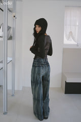 Vintage washed wide denim pants