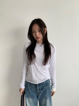 カンカドットリブラウンドロングスリーブTシャツ