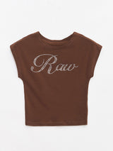 Logo Cubic Crop Top Brown