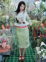 UnsocialNight original design autumn and winter light green cute イラストプリントハーフスカート female
