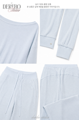 ワッフル アシンメトリカル オフショルダー スウェットパンツ セット (TOP+PANTS SET)