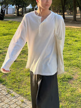 ワッフルオーバーヘンリーネック長袖Tシャツ