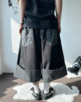 Check Roll-Up Detail Raw Denim Bermuda Shorts 2color