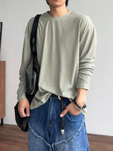 リネン ルーズフィット ラウンド ロングスリーブ Tシャツ (5color) (No.966)