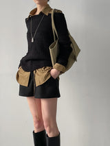 Herringbone Belted Loose-Fit Blouse