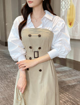 Muel Shirt Color Matching Layered Trench One Piece