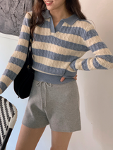 カシミヤケーブルボーダースキッパーニット (4color)