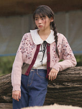 Waist Banding Floral Cardigan (Pink)