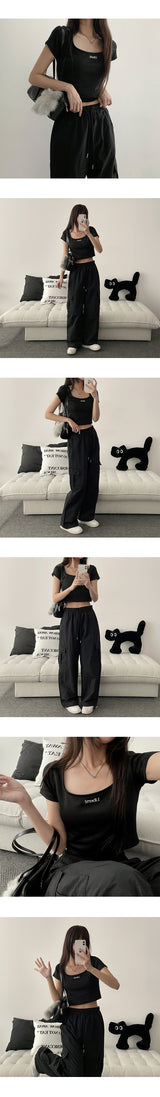 High Back Strap Cropped Short-Sleeved T-Shirt
