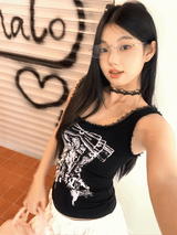Black Corset Lace Sleeveless Tee