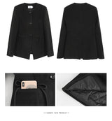 Black round wool no collar jacket