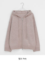 Giten Color Wool Hood Zip-Up Knit Cardigan