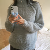 Zickle Loose Fit Half Zip-Up Boukle Knitwear