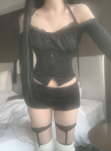 ブライセンレースオフショルダートップ (black)