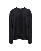 アンバランスネックラインスラッシュカットレイヤードTシャツ(ブラック)